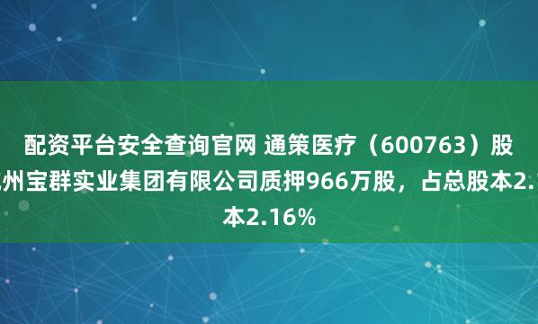 配资平台安全查询官网 通策医疗（600763）股东杭州宝群实业集团有限公司质押966万股，占总股本2.16%